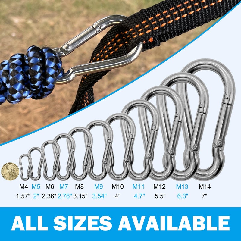Outmate Marine Grade 316 Stainless Steel Carabiners -2.76 inch Heavy Duty, Durable & Rust-Free Clips for Gym, Swing, Dog Leashes, Hammocks, Keychains, and More(316 M7,Pack of 6) - Image 5